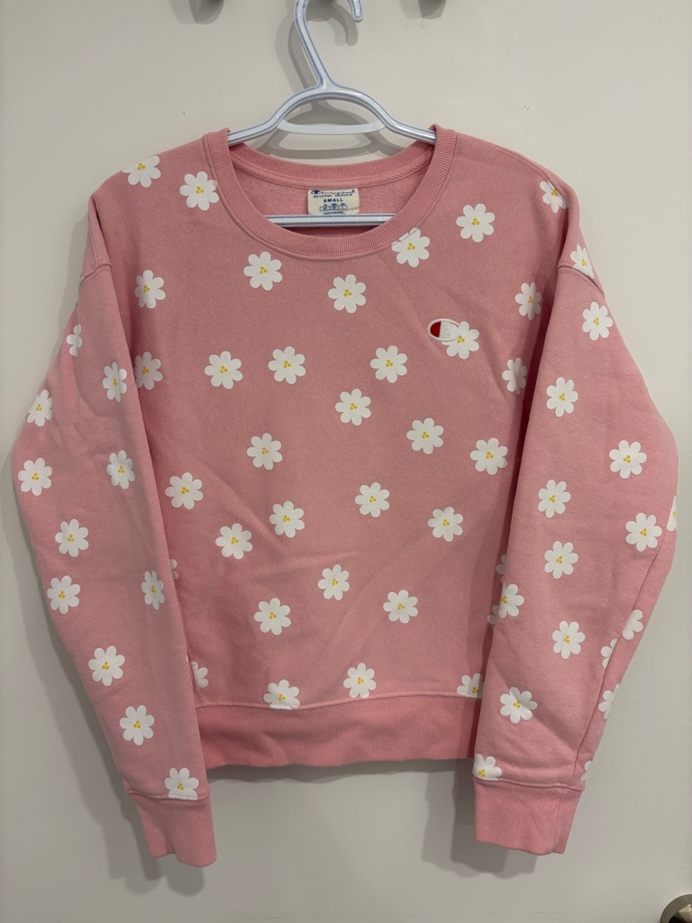 RARE Champion Pink Daisy Floral Reverse Weave Crewneck